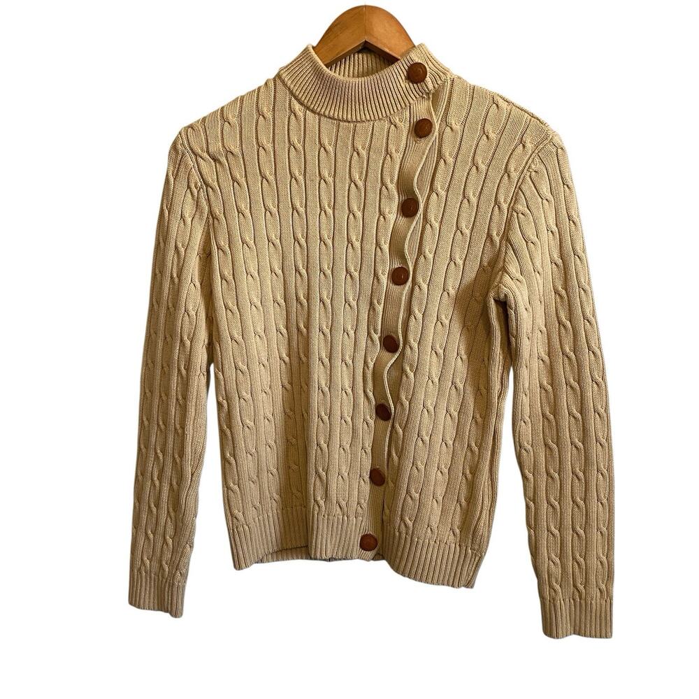 Vintage Ralph Lauren Womens Cable Knit Cotton Tan Sweater Medium Preppy Earthy